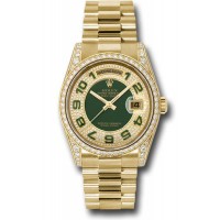 ROLEX DAYDATE 36 YELLOW GOLD GREEN PAVE DIAL DIAMONDS (2008) - 118388