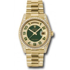 ROLEX DAYDATE 36 YELLOW GOLD GREEN PAVE DIAL DIAMONDS (2008) - 118388