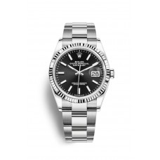 ROLEX DATEJUST 36 STEEL BLACK DIAL OYSTER FLUTED BEZEL  (2019) - 126234