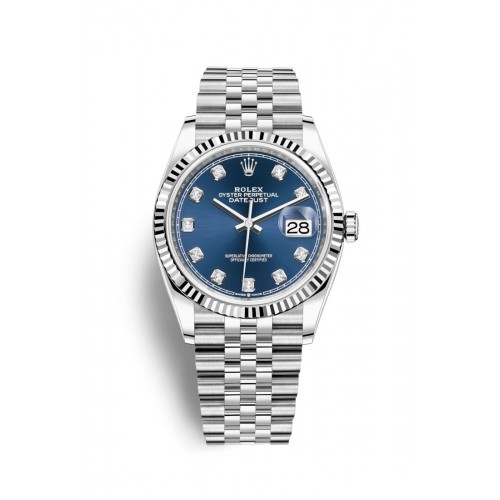 ROLEX DATEJUST 36 STEEL BLUE DIAL DIAMONDS JUBILEE FLUTED BEZEL (2021) 126234