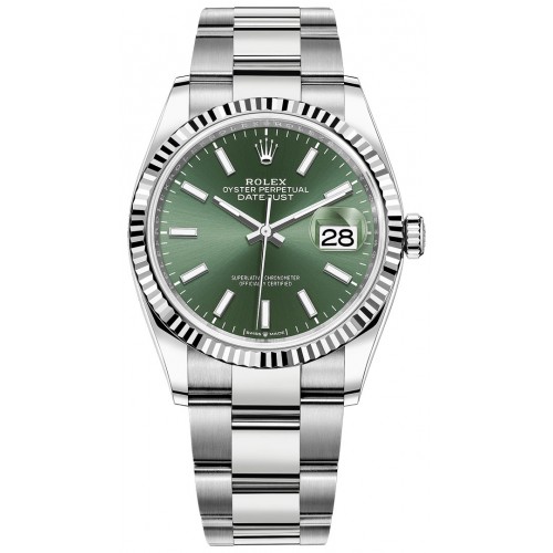 ROLEX DATEJUST FLUTED BEZEL GREEN OYSTERSTEEL 36MM - 126234 