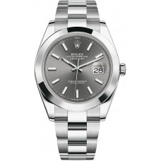ROLEX DATEJUST 41 GREY DIAL OYSTER STAINLESS STEEL SMOOTH BEZEL (2017) - 126300