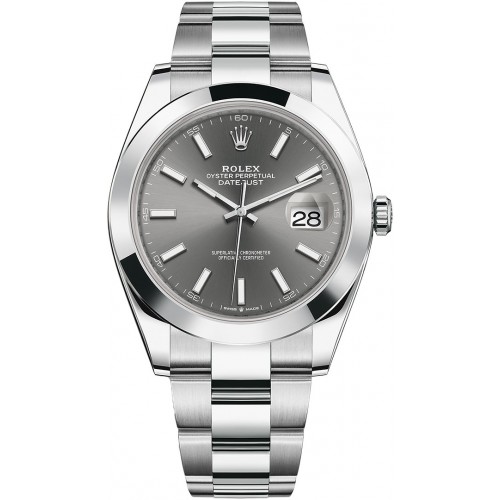 ROLEX DATEJUST 41 GREY DIAL OYSTER STAINLESS STEEL SMOOTH BEZEL (2017) - 126300
