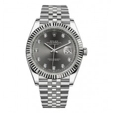 ROLEX DATEJUST 41 GREY DIAMONDS FLUTED BEZEL STEEL 126334