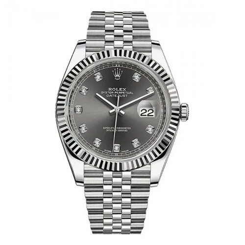 ROLEX DATEJUST 41 GREY DIAMONDS FLUTED BEZEL STEEL 126334