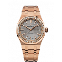 AUDEMARS PIGUET LADY ROYAL OAK 37MM ROSE GOLD GREY DIAL DIAMONDS BEZEL(2018) - 15451OR.ZZ.1256OR.02