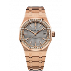 AUDEMARS PIGUET LADY ROYAL OAK 37MM ROSE GOLD GREY DIAL DIAMONDS BEZEL(2018) - 15451OR.ZZ.1256OR.02