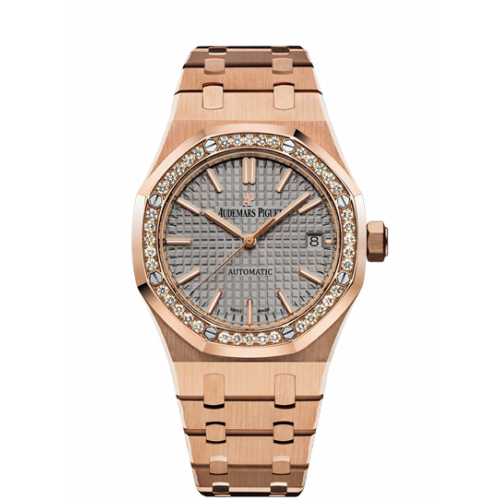 AUDEMARS PIGUET LADY ROYAL OAK 37MM ROSE GOLD GREY DIAL DIAMONDS BEZEL(2018) - 15451OR.ZZ.1256OR.02