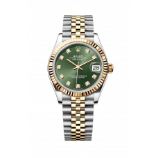 ROLEX DATEJUST 31 STEEL & YELLOW GOLD GREEN DIAL DIAMONDS JUBILEE FLUTED BEZEL (2019) 278273