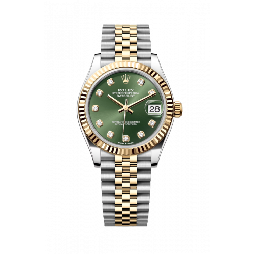 ROLEX DATEJUST 31 STEEL & YELLOW GOLD GREEN DIAL DIAMONDS JUBILEE FLUTED BEZEL (2019) 278273