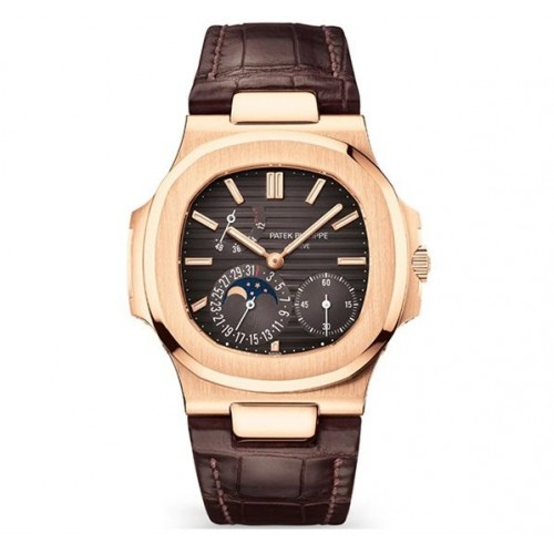 PATEK PHILIPPE NAUTILUS 5712 40mm ROSE GOLD ON LEATHER STRAP DATE & MOONPHASE (2007) 5712R-001