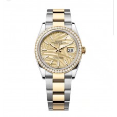 ROLEX DATEJUST 36 STEEL & YELLOW GOLD CHAMPAGNE PALM MOTIF DIAL DIAMONDS BEZEL (2023) - 126283RBR