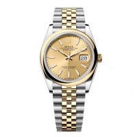 ROLEX DATEJUST 36 STEEL & YELLOW GOLD CHAMPAGNE DIAL SMOOTH BEZEL JUBILEE (2024) - 126203