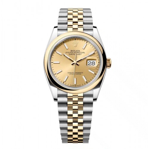 ROLEX DATEJUST 36 STEEL & YELLOW GOLD CHAMPAGNE DIAL SMOOTH BEZEL JUBILEE (2024) - 126203