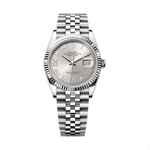ROLEX DATEJUST 36 STEEL SILVER DIAL ROMAN NUMERALS JUBILEE FLUTED BEZEL (2020) 126234