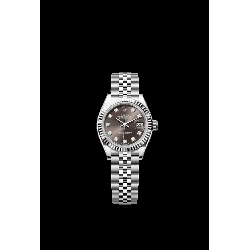 ROLEX LADY-DATEJUST 28 STEEL DARK GREY DIAL JUBILEE FLUTED BEZEL (2026) - 279174