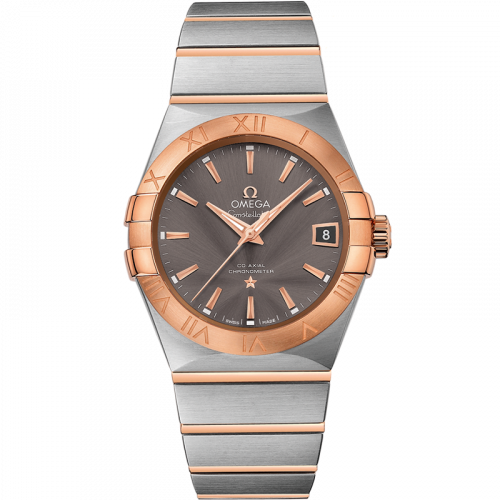 OMEGA CONSTELLATION 38MM STEEL & RED GOLD GREY DIAL - 123.20.38.21.06.002