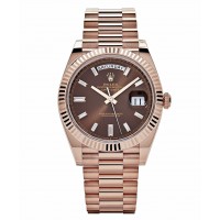 ROLEX DAYDATE 40 ROSE GOLD CHOCOLATE DIAL BAGUETTE DIAMOND INDEX (2025) - 228235