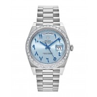 ROLEX DAYDATE 40 PLATINUM ICE BLUE ARABIC DIAL DIAMOND SET BEZEL (2022) - 228396TBR