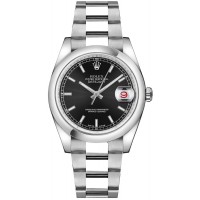 ROLEX DATEJUST 36 STEEL BLACK ROULETTE DIAL SMOOTH BEZEL - 116200