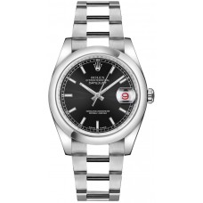 ROLEX DATEJUST 36 STEEL BLACK ROULETTE DIAL SMOOTH BEZEL - 116200