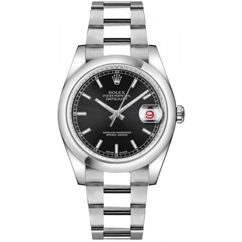 ROLEX DATEJUST 36 STEEL BLACK ROULETTE DIAL SMOOTH BEZEL - 116200