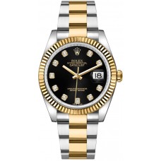 ROLEX DATEJUST 36 STEEL & YELLOW GOLD BLACK DIAL DIAMONDS INDEX FLUTED BEZEL OYSTER (2014) - 116233