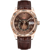 ROLEX SKY-DWELLER LEATHER STRAP ROSE GOLD CHOCOLATE DIAL - 326135