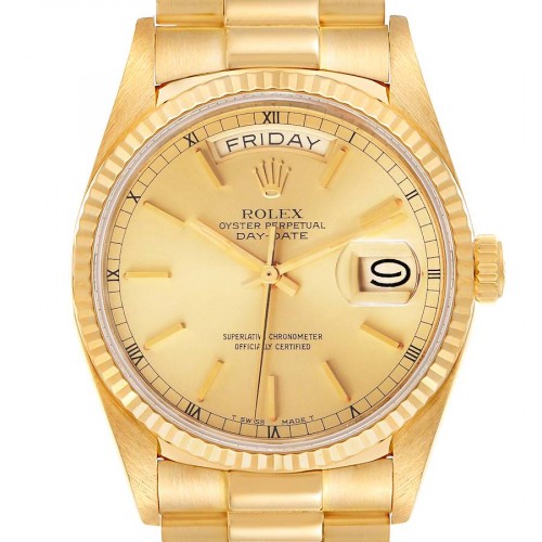 ROLEX DAY-DATE 36 YELLOW GOLD CHAMPAGNE DIAL - 18038