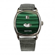 ZENTIER SAUTE GREEN MALACHITE STONE DIAL JUMP HOUR STAINLESS STEEL 36MM  