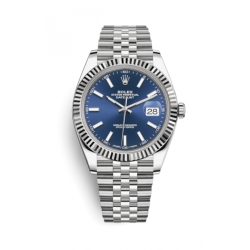 ROLEX DATE JUST II STAILESS STEEL FLUTED BEZEL BLUE JUBILEE BRACELET 41MM - 126334