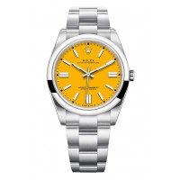 ROLEX OYSTER PERPETUAL STAINLESS STEEL YELLOW DIAL 41MM - 124300