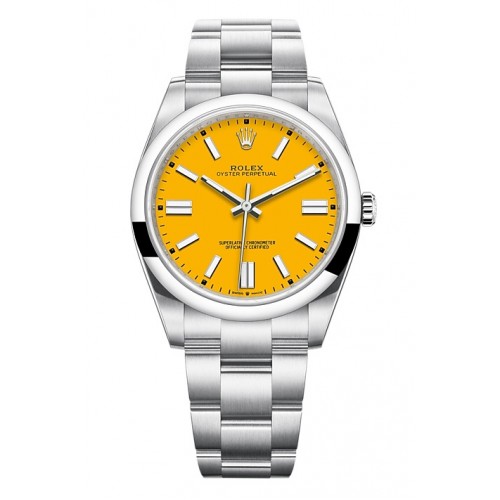 ROLEX OYSTER PERPETUAL STAINLESS STEEL YELLOW DIAL 41MM - 124300