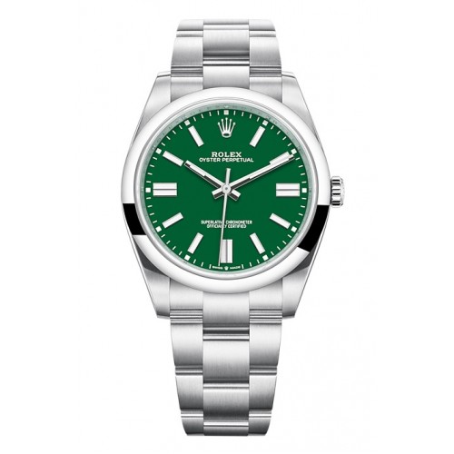 ROLEX OYSTER PERPETUAL STAINLESS STEEL GREEN DIAL 41MM - 124300