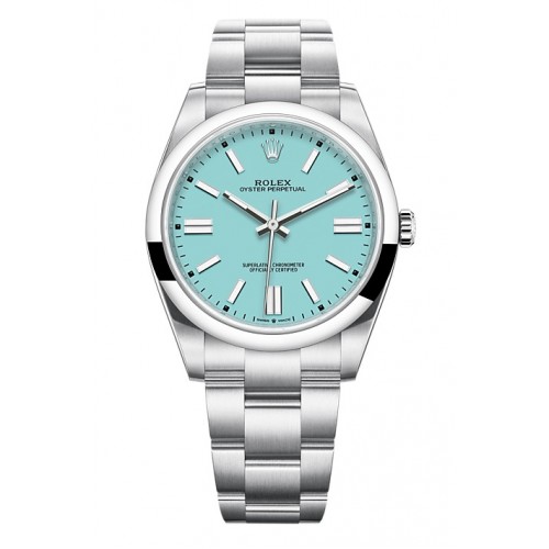 ROLEX OYSTER PERPETUAL STAINLESS STEEL TURQUOISE BLUE DIAL 41MM - 124300