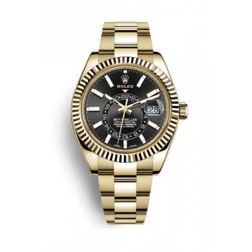 ROLEX SKY-DWELLER YELLOW GOLD BLACK DIAL 42MM - 326938