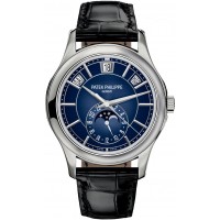 PATEK PHILIPPE COMPLICATIONS ANNUAL CALENDAR MOONPHASE WHITE GOLD BLUE 40MM - 5205G-013